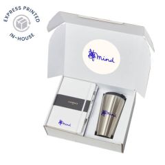 Notebook, Pen, Silver Tumbler White Corporate Gift Box