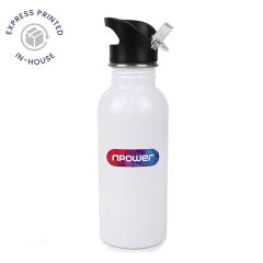 White Stainless Steel 600ml Water Bottle With Straw